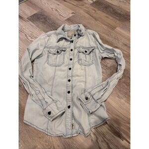 GUESS Denim Cotton Blend Light Blue button Up Shirt Size XSmall